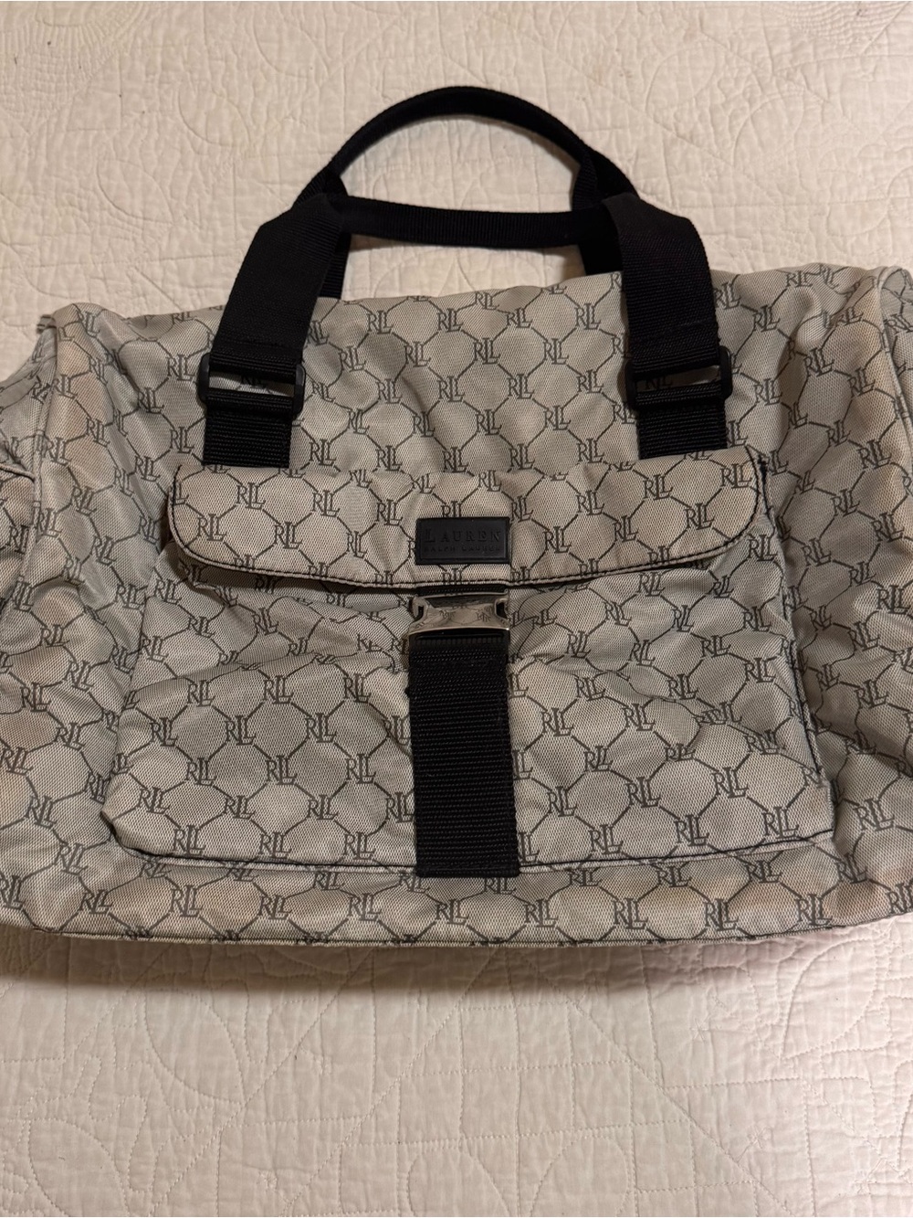 Lauren Ralph Lauren Beige and Black Monogram Tote